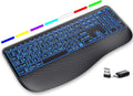 Large Print Backlit Wireless Keyboard – Silent Keyboards with Wrist Rest, 7-Color Light up, Quiet Low Profile Keys, 2.4G Wireless Rechargeable Full Size Keypad for Computer Laptop Windows, Black