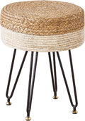 Wimarsbon Ottoman Pouf Handmade Natural Water Hyacinth,Round Footrest with 4 Metal Legs,Vanity Stool for Bedroom,Hallway,Living Room (Natural Water Hyacinth+White Corn Husk)