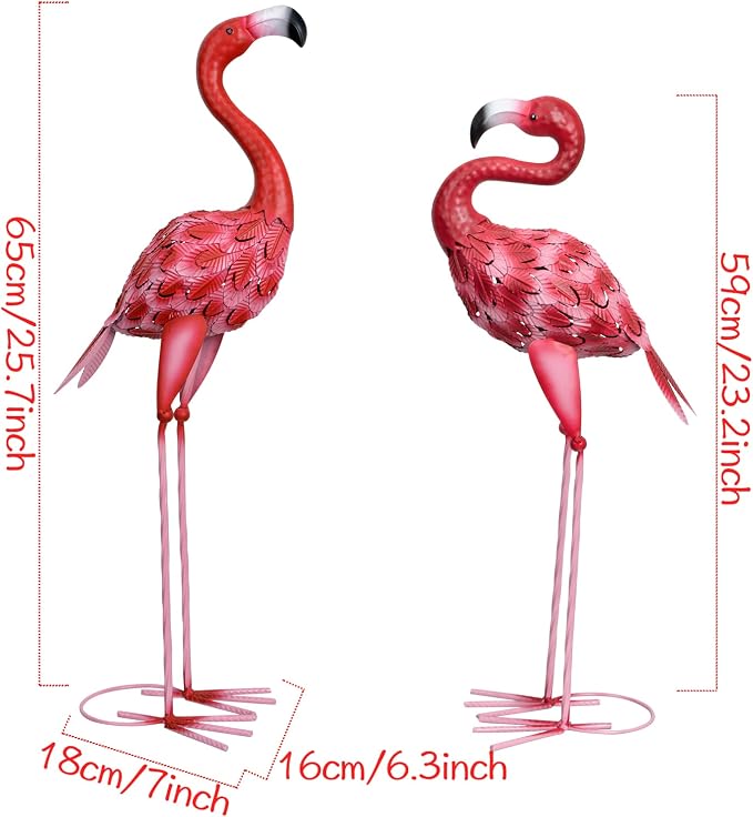 Estatuas de jardín de flamencos de metal XONOR, arte de flamenco rojo para patio al aire libre, esculturas para decoración de casa, patio, césped, set de 2