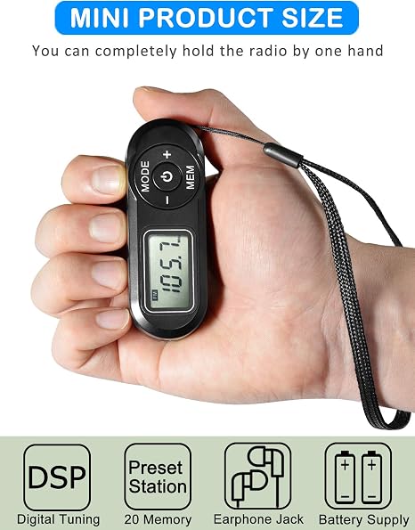 Radio portátil, sintonizador digital ZHIWHIS FM con la mejor recepción, receptor de transistor de bolsillo con sonido estéreo, caminantes a pilas