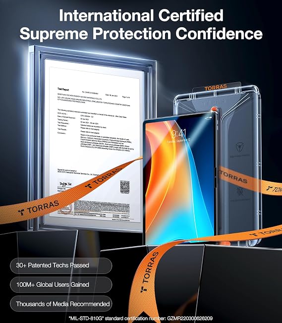 Protector de Pantalla TORRAS para iPad Pro 11" M5 2025 / M4 2024 — Vidrio Templado 9H+, Grado Militar, Compatible Apple Pencil