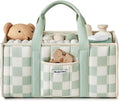 Blissful Diary Checkered Diaper Caddy Organizer, Stylish Nursery Storage Basket, Gift for Baby Shower, Newborn Essentials, Registry Search Must Haves, Sage Green