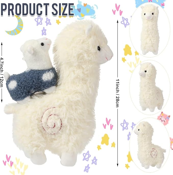 Civaner Animal de peluche de llama con 4 peluches de llama bebé, lindo juego de peluche de alpaca suave Kawaii para niños y niñas, día de la madre, graduación, fiesta de cumpleaños, donación benéfica para decoración del hogar (blanco)