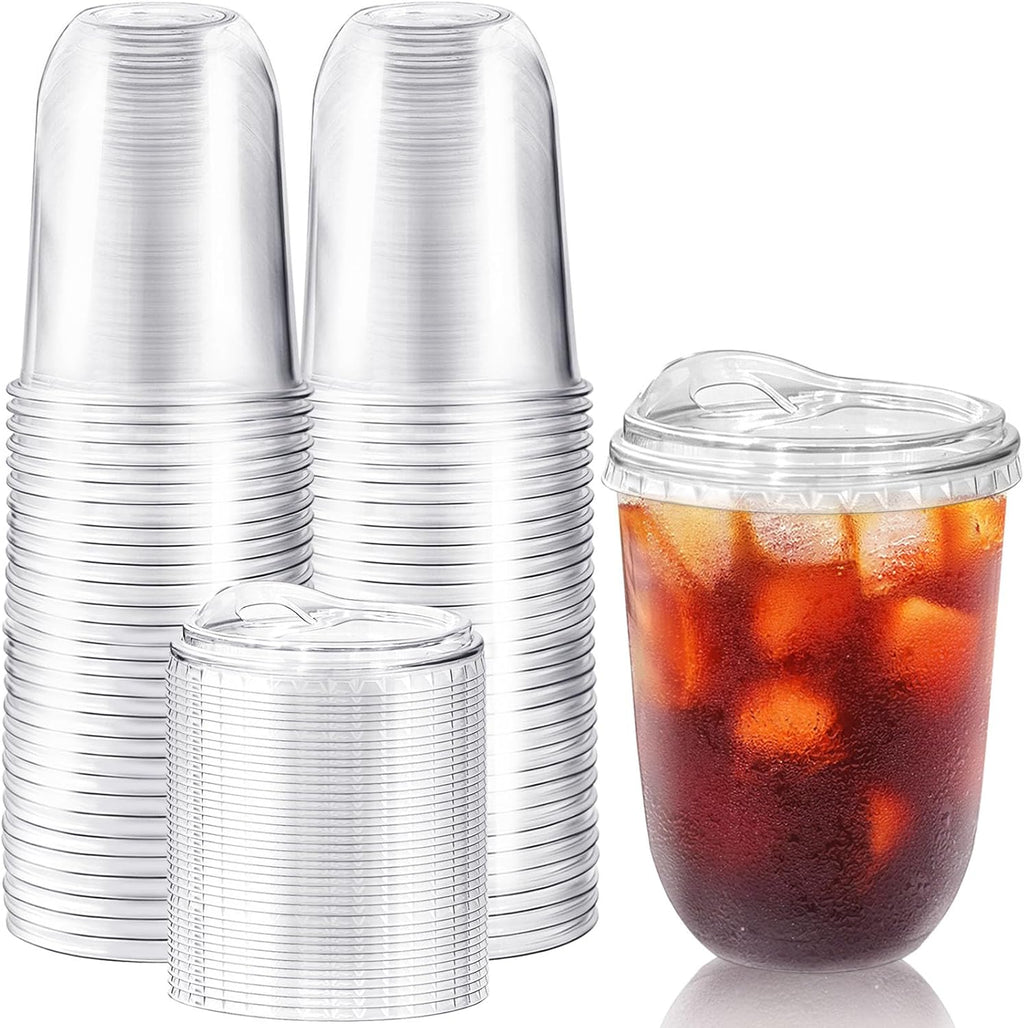 Vasos Desechables Transparentes PET 16oz con Tapa Sip – Pack de 50 para Café Frío, Jugos y Batidos