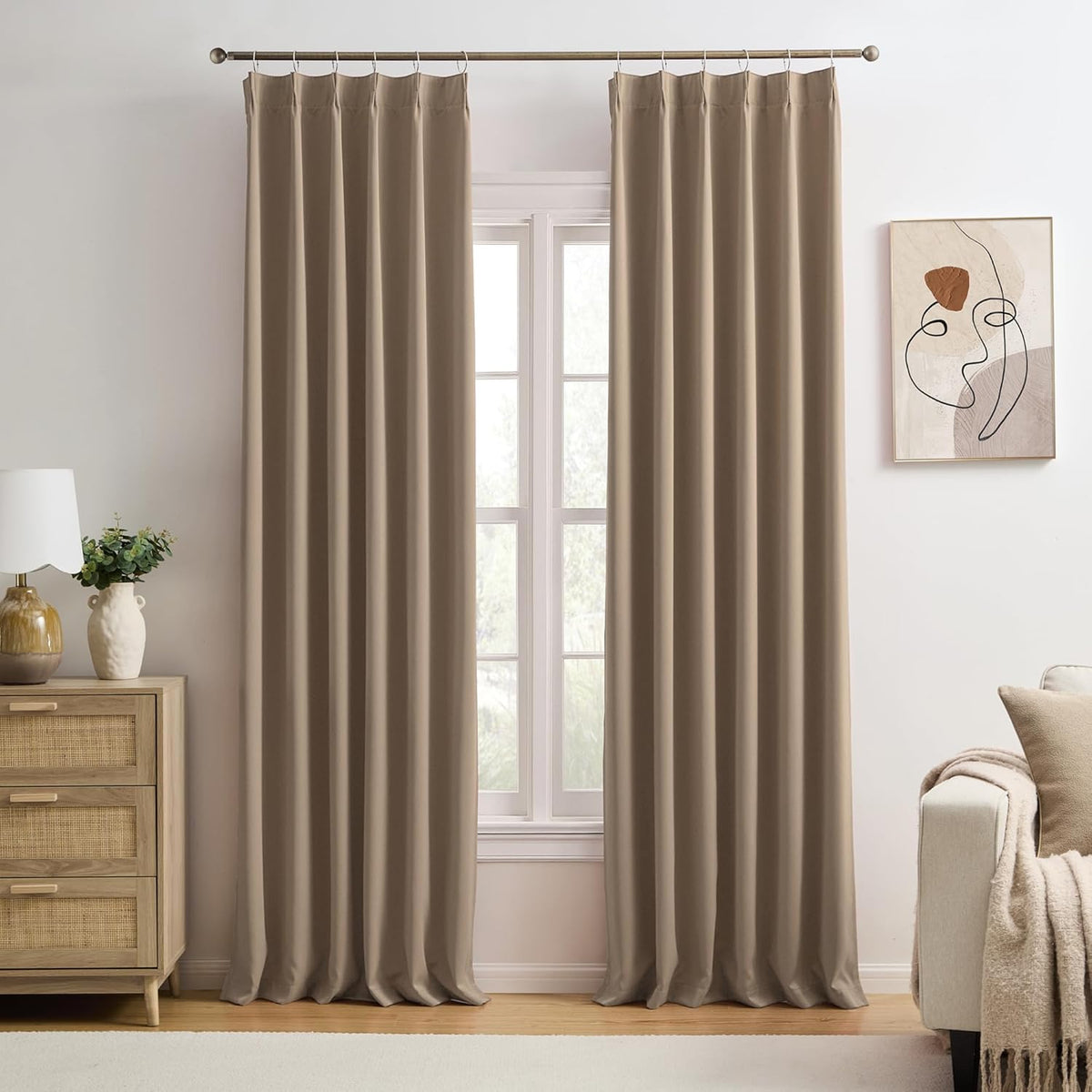 Cortinas Blackout Cappuccino 150" de Largo (3.8m) | Extra Largas con Pliegue Pinch | Para Sala | Térmicas Plisadas | Para Hogar y Hotel