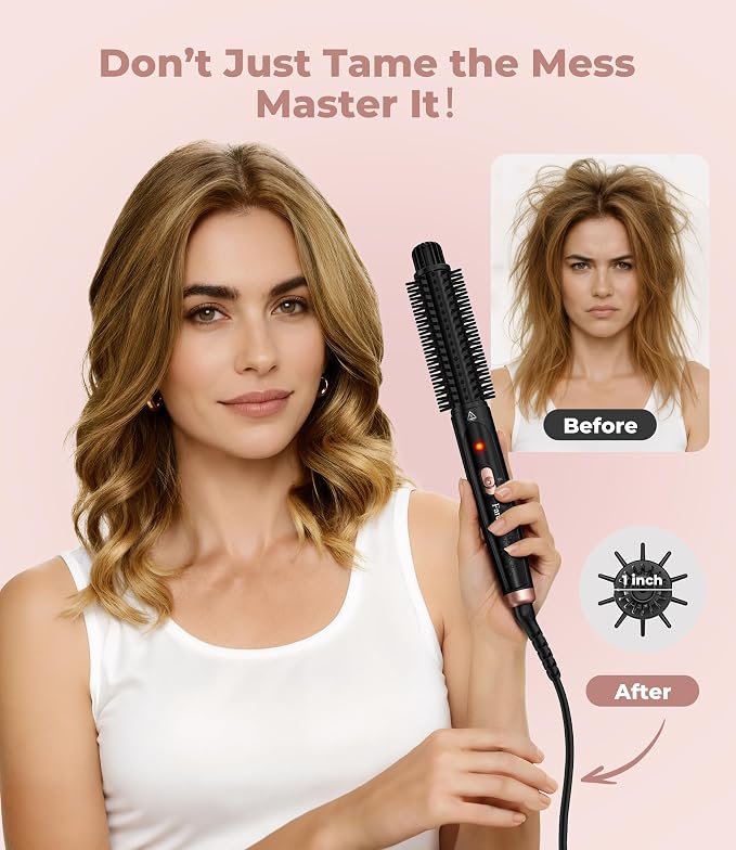 Cepillo Térmico Rizador FARERY – Rizos Naturales Suaves, Doble Voltaje y Cable Giratorio 360°