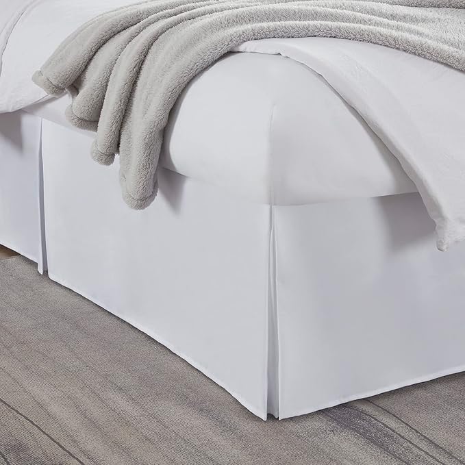 Nestl - Falda plisada de cama de fácil ajuste, con caída a medida de 14 pulgadas y pliegues, microfibra suave de doble cepillado y con calidad de hotel, tamaño Queen, blanco