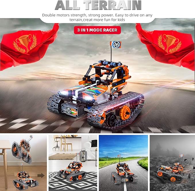 Kits de construcción de control remoto STEM 3 en 1 – Auto rastreado/robot/tanque – 2.4Ghz recargable RC Racer Toy Set regalo para niños de 8 a 12 14 años de edad y niñas mejor kit de aprendizaje
