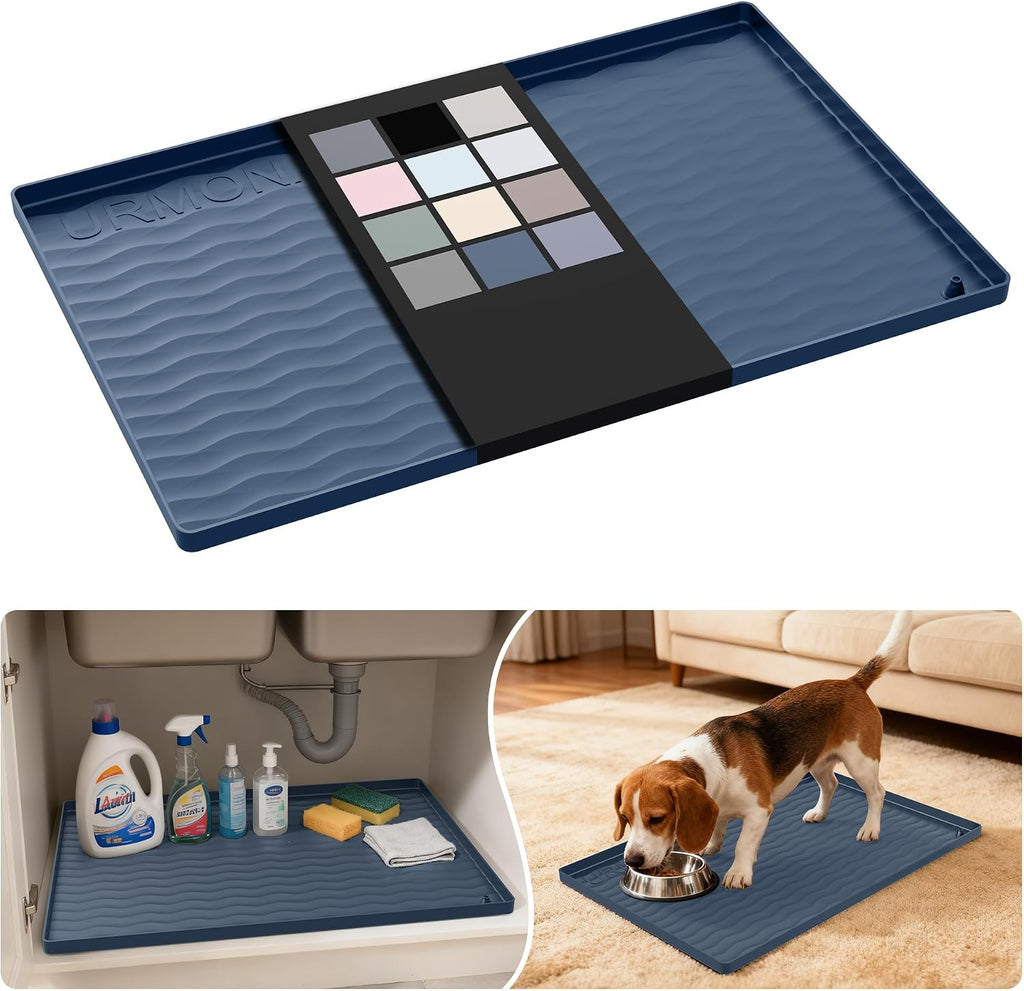 Alfombrilla impermeable de silicona URMONA para debajo del fregadero, 56 x 35,5 cm, para estantes de cocina y baño, protector de armarios y encimeras, organizadores y almacenamiento, alfombrilla para arena de gatos, artículos esenciales para mascotas