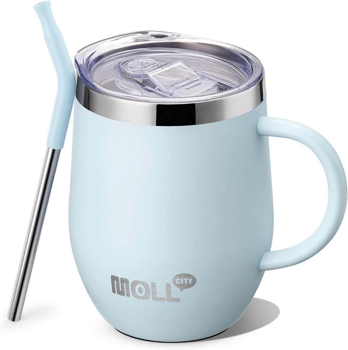 Vaso Térmico Infantil Mollcity 355ml – Acero Inoxidable, Aislamiento al Vacío, Con Asa, Tapa Antigoteo y Pajitas | Libre de BPA | Azul Claro