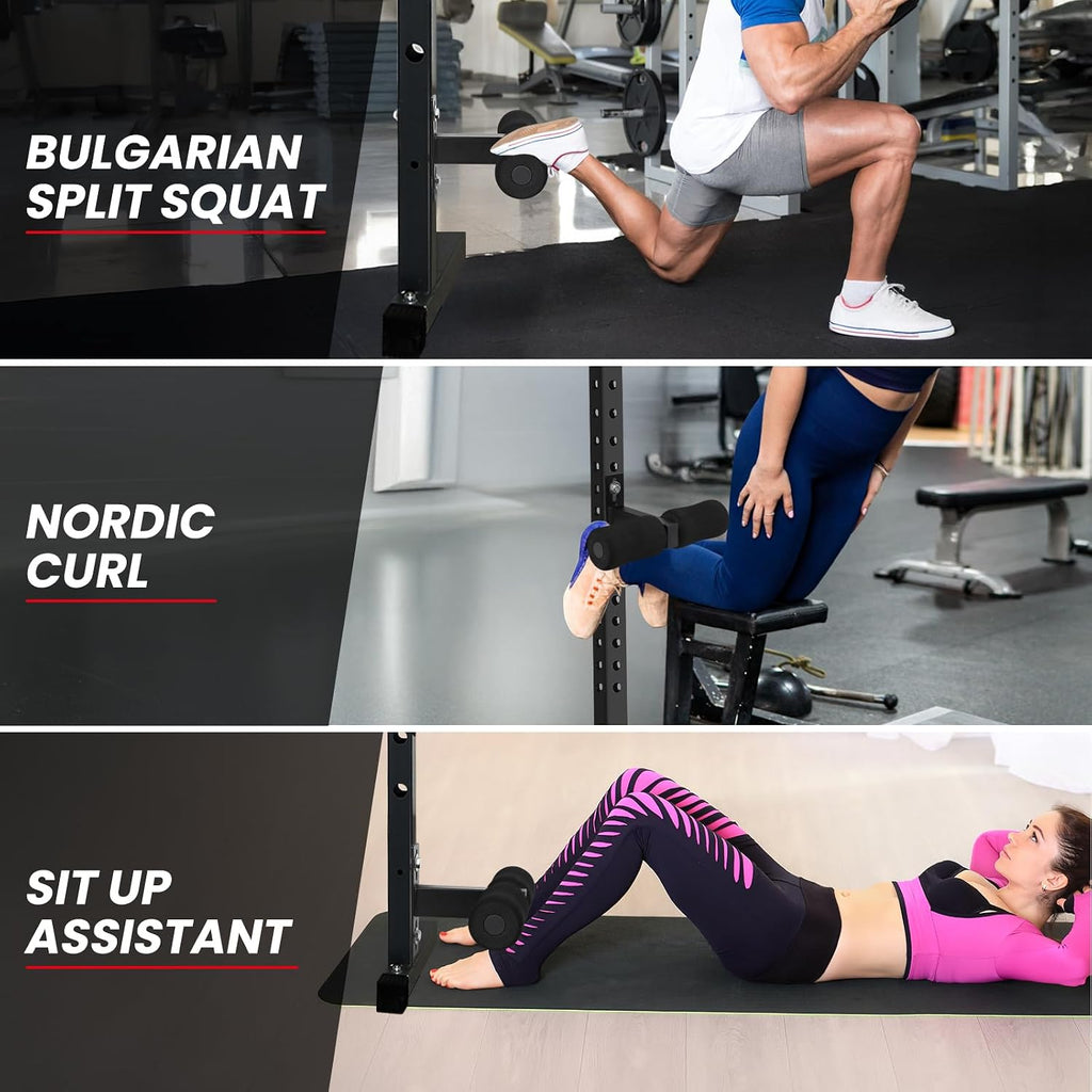 Accesorio para flexiones de isquiotibiales nórdicas, soporte para sentadillas, dispositivo de asistencia para abdominales, entrenamiento de core, sentadillas búlgaras, para jaula de potencia Power Rack