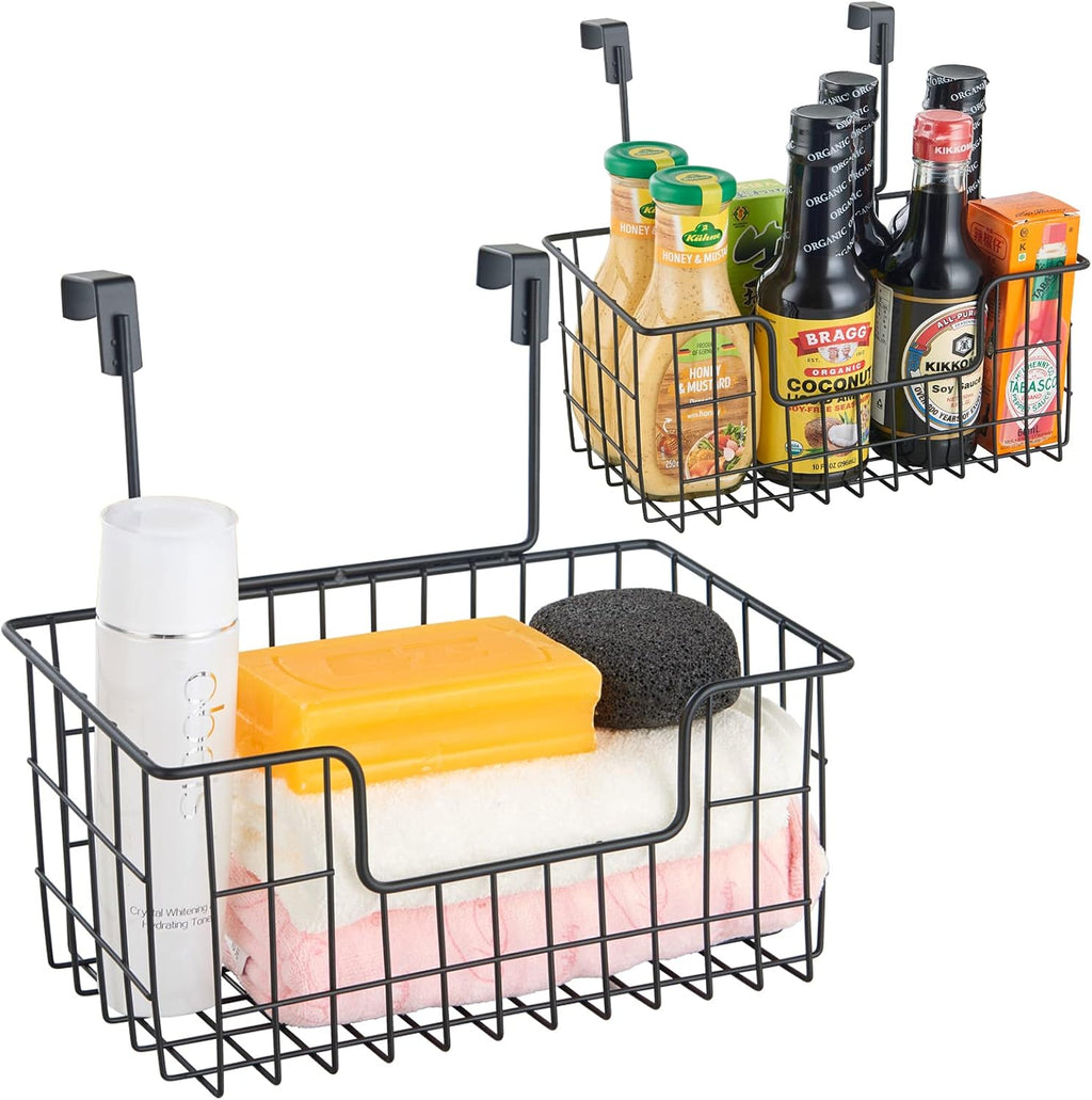 Cesta de almacenamiento colgante de alambre JUNCHU CHERRY (paquete de 2), cesta de almacenamiento para cocina y baño montada en la pared, multifuncional para el hogar, sin perforaciones, de gran capacidad de carga, adecuada para el hogar y la oficina