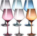 Juego de 6 copas de vino de colores, copa de vino tinto y blanco de cristal premium soplado a mano con tallo largo, ideal como regalo para esposa y madre, boda, aniversario, Navidad y cumpleaños (18 oz) 