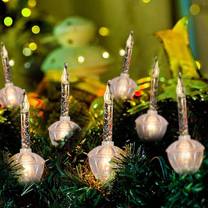 Luces de burbujas de Navidad, cadena de luces de 11 pies con 7 bombillas vintage con purpurina para árbol de Navidad, vacaciones y celebraciones, alambre verde