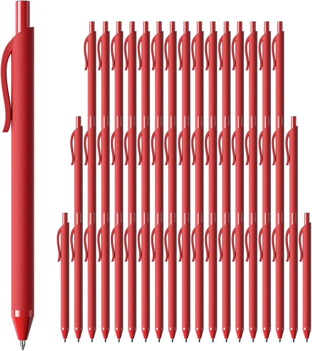 Pack de 50 Bolígrafos Tinta Roja InkSlick, 1.0 mm Punta Media, Escritura Suave sin Sangrado, Bolígrafos Retráctiles Punta Esfera Roja