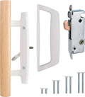 Juego de manijas para puerta corrediza de patio MustGood, manija empotrada de madera de roble, se adapta a un espaciado de orificios para tornillos de 3-15/16", sin llave, negro (blanco) (blanco)