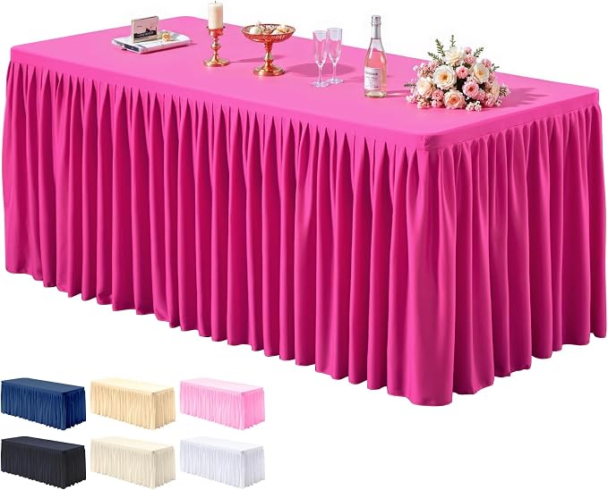 PARTISKY Mantel Rosa Intenso con Falda Plisada para Mesa Rectangular de 4 Pies – Paquete de 2 Paneles