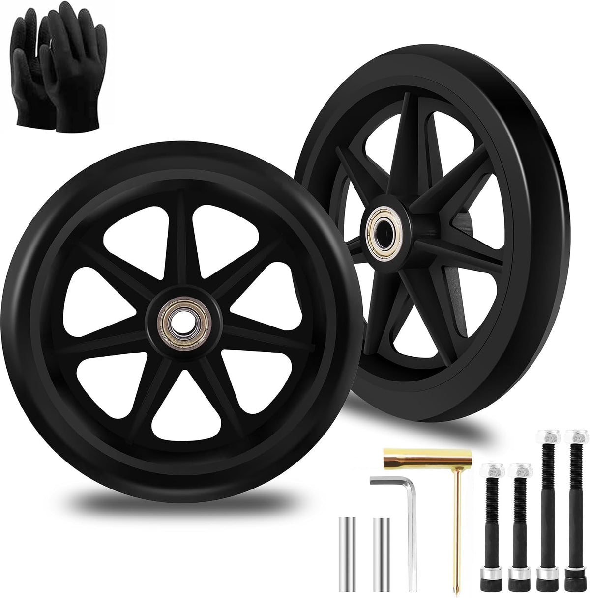 2 ruedas de repuesto de 6 pulgadas para sillas de ruedas y andadores: material de caucho ecológico, neumáticos de PU resistentes al desgaste, antideslizantes y buje de rueda de ABS duradero (2 piezas de 6 pulgadas estrechas).