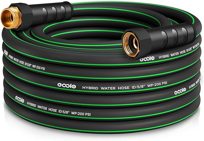 Manguera de jardín resistente de 25 pies, manguera de agua flexible no expansible, manguera híbrida ligera resistente a las torceduras, manguera a prueba de fugas, accesorios macho a hembra