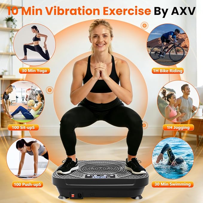 Plataforma Vibratoria AXV para Ejercicio – Máquina de Vibración de Cuerpo Completo con Control Remoto y Bandas de Resistencia para Gym, Hogar y Oficina