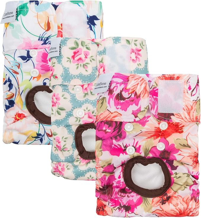 Pañales para perritas CuteBone, pañales térmicos para hembras, paquete de 3, lavables, talla XS.