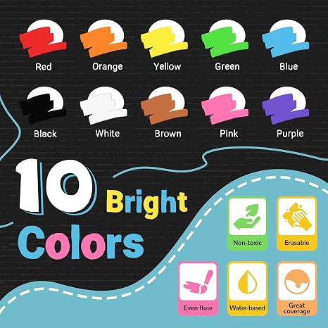 Marcadores de tiza para ventana lavables en 10 colores, rotulador de tiza líquida jumbo con punta ancha gruesa 3 en 1 de 0.394 pulgadas, marcadores de pizarra grande, bolígrafo de pintura