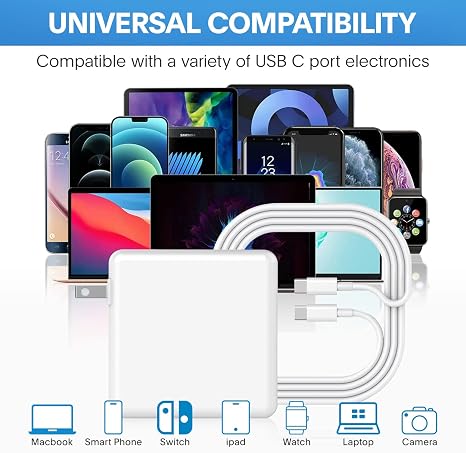 Cargador Mac Book Pro - Cargador USB C de 118 W, cargador rápido compatible con MacBook pro/Air, M1 M2 M3 M4 M5, iPad Pro, Samsung Galaxy y más, incluye cable de carga