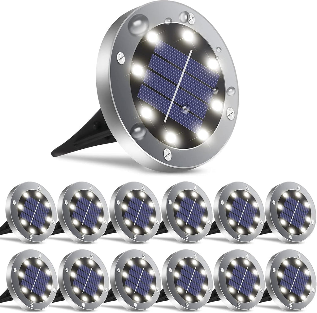 Luces solares OULONGER de 4,6 pulgadas para exteriores, impermeables, paquete de 12 luces solares para exteriores, luces solares para jardín, iluminación paisajística para patio, sendero, césped, terraza, entrada de vehículos y camino (luz blanca).
