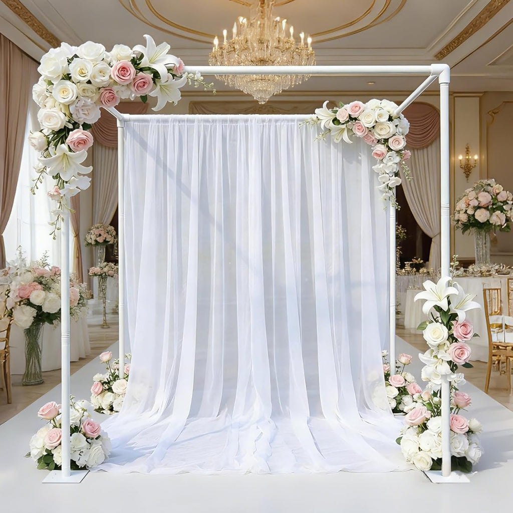 Soporte para fondo blanco Beyeutao con bases ajustables, kit de marco de tubo y cortina para fondo de 7.2 pies, soporte cuadrado para fondo de metal, marco de arco para bodas, aniversarios, fiestas de cumpleaños y decoración de eventos.