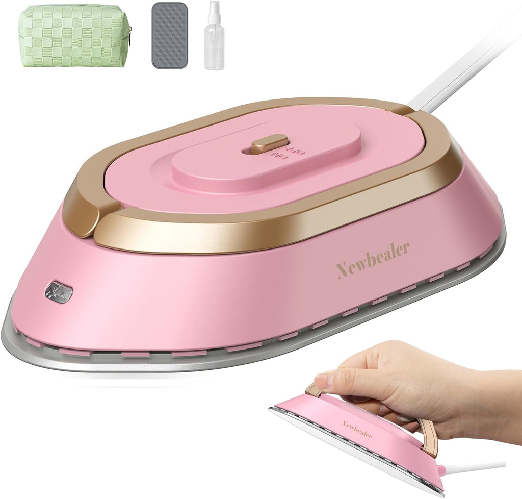 Plancha de Viaje Newbealer NB301 Mini 300W – Voltaje Universal 100-240V, Cerámica Diamante, Lista en 60s, Rosa