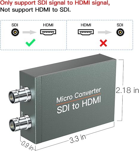 Convertidor SDI a HDMI con salida de bucle SDI, 1080p HD-SDI / 3G-SDI/SD-SDI a convertidor de video y audio HDMI, adaptador BNC a HDMI para cámara SDI, monitor, proyector