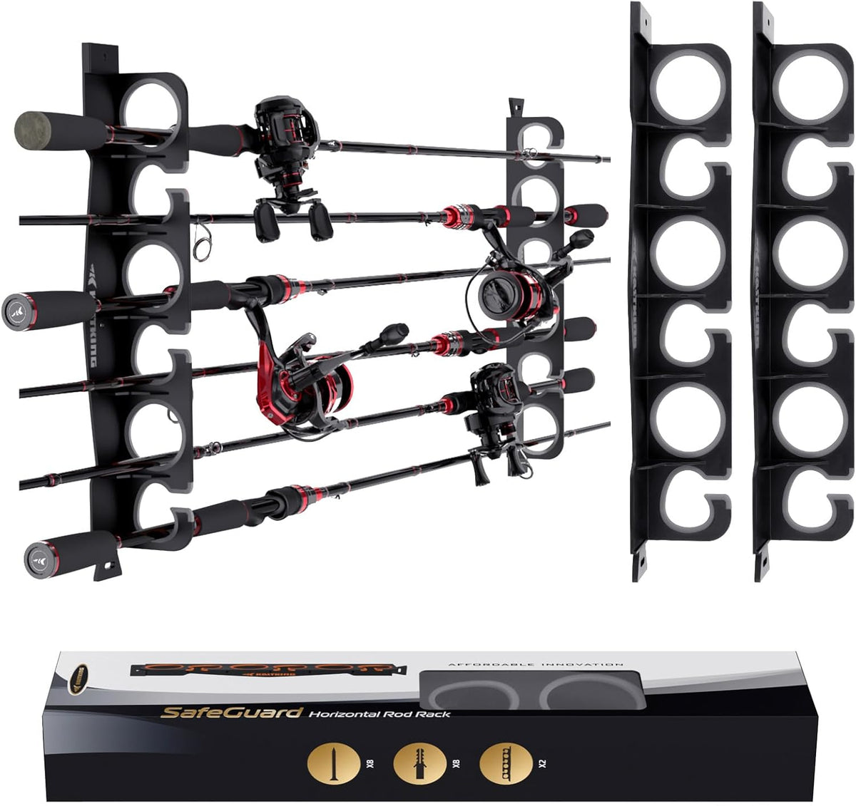 KastKing SafeGuard Soporte para Canas de Pescar | Organizador de Pared o Techo para Garaje, Sostiene 6 Canas o Combos en Menos de 18 pulgadas