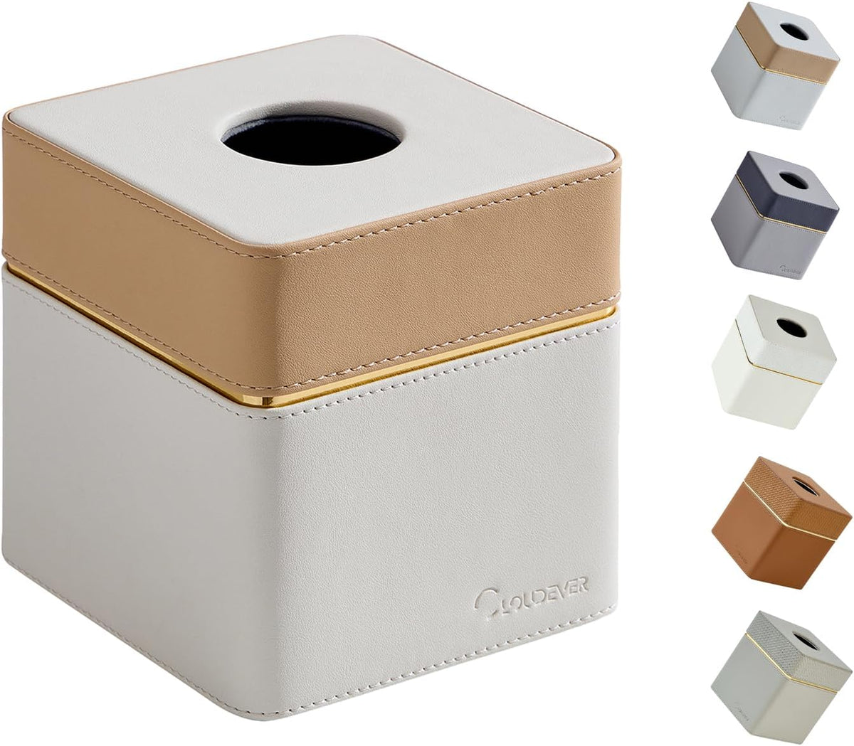 Funda para caja de pañuelos Cloudever, organizador de pañuelos decorativo cuadrado moderno de piel sintética tejida, color blanco roto.