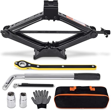 Gato de Tijera para Automóvil | Kit de Cambio de Neumáticos con Llave de Tuercas | Emergencia Auto, SUV, MPV