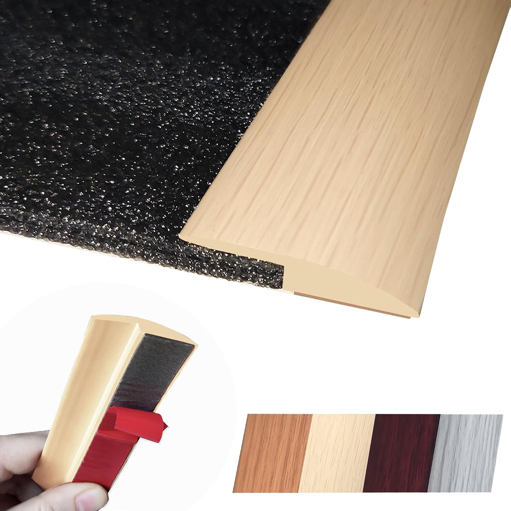 Tira de transición de piso de 1/5 de pulgada de altura, autoadhesiva para alfombras, madera, baldosas, vinilo, pisos laminados, cubierta de transición, moldura de borde, hueco de puerta para pisos irregulares (40 pulgadas, crema beige)