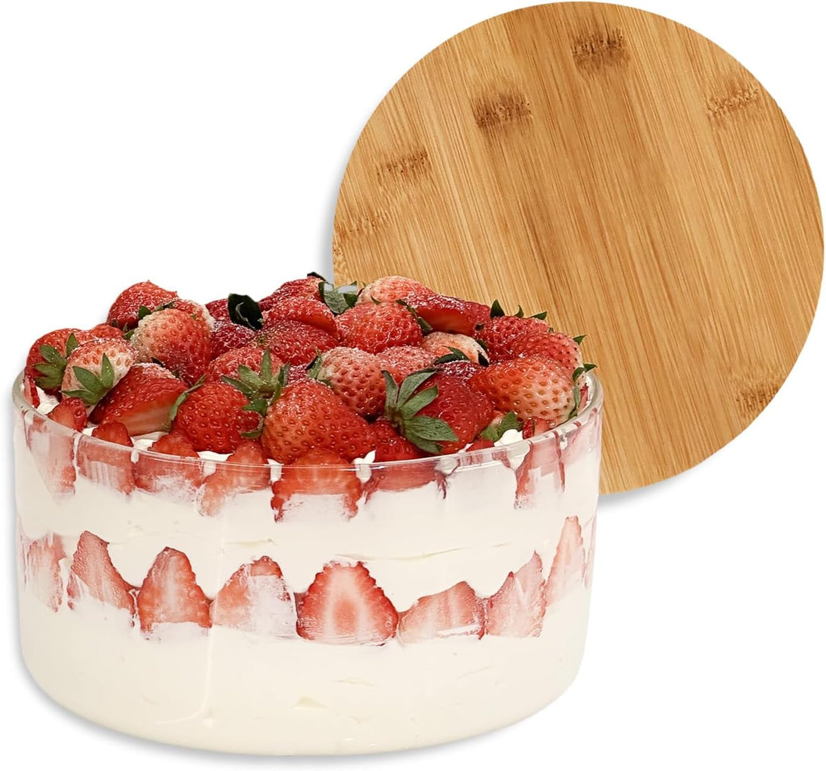 Bowl de Vidrio para Trifle Opexscal 104 oz con Tapa | Diseño Moderno Redondo | Centro de Mesa para Postres, Ensalada y Frutas | Apto Microondas
