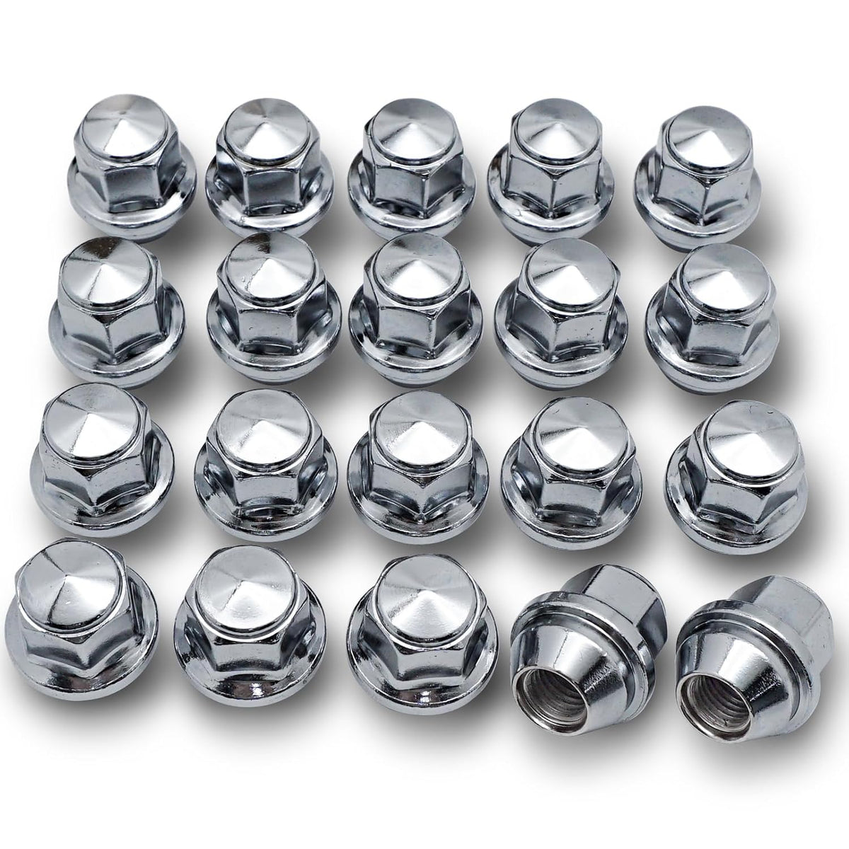 20 tuercas rueda M12*1.5 cromo estilo fábrica hexagonal 19mm largo 32mm para Ford Focus Escape Fusion Fiesta Ranger EcoSport Transit Connect Lincoln MKC MKZ 2011-2020, OEM# 611-303