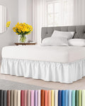 Falda de Cama Envolvente Blanca, Tamaño King con Caída de 38 cm, Correa Elástica Fácil de Ajustar, Falda de Cama Plisada Ajustable con Tela Cepillada, Libre de Arrugas