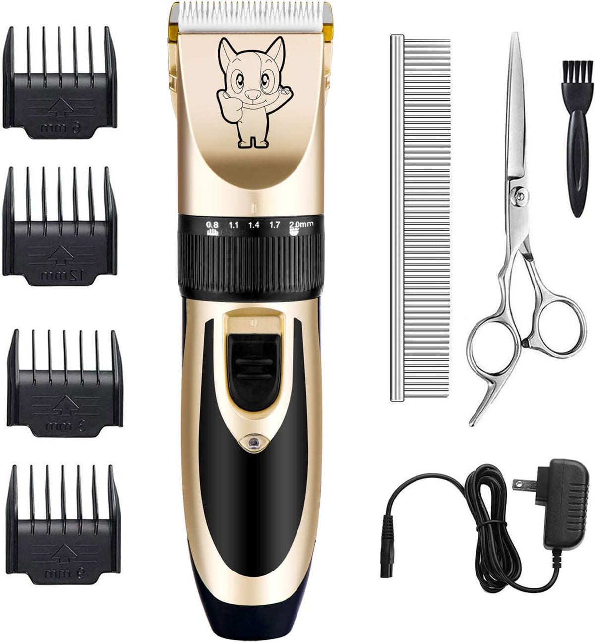 Cortapelos Perro Highdas para Aseo Ruido Bajo, Cortapelos Perro Inalámbricos Kit Aseo Eléctrico Recargables, Afeitadora Perro Silenciosa, Kit Cortador Cabello Mascota para Perros y Gatos (Dorado)