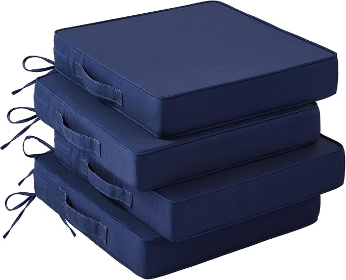 Juego de 4 cojines para sillas de exterior, cojines impermeables para sillas de patio, 19 x 19 x 3 pulgadas, cojín de patio para muebles de exterior, cojín de asiento al aire libre
