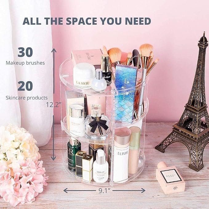 Organizador de maquillaje giratorio de 360 grados, organizador de maquillaje acrílico, organizador de 360 grados, organizador de cosméticos giratorios, organizador de perfumes para cosméticos