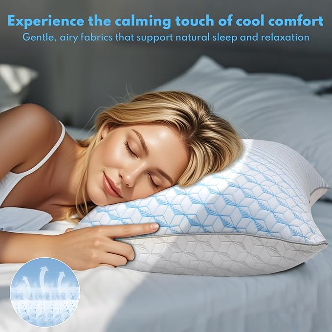 Almohadas de cama refrescantes tamaño Queen – Juego de 2 almohadas alternativas de plumón premium para dormir de lado, espalda y boca abajo – Calidad de hotel suave relleno de microfibra suave transpirable agradable al tacto