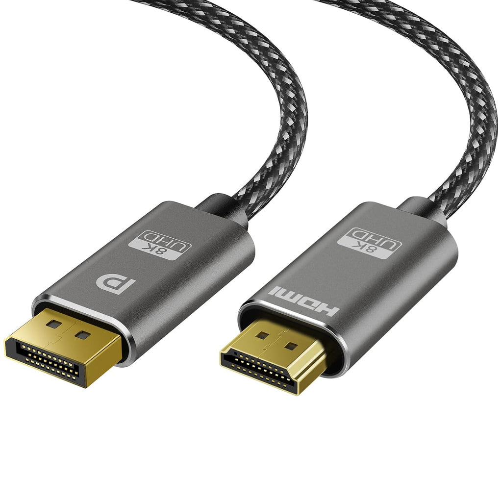 Cable DisplayPort a HDMI 8K 10 ft | 8K@60Hz 4K@120Hz Trenzado de Nylon, DP 1.4 a HDMI 2.1 Unidireccional para PC, Dell, AMD, Lenovo, HP