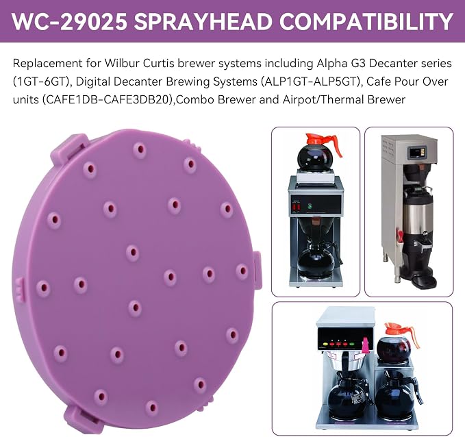 WC-29025 Cabezal Rociador de Repuesto para Cafetera Wilbur Curtis – Compatible con Cafe Pourover, Alpha/G3, Airpot, Thermal y Combo Brewer, Color Morado