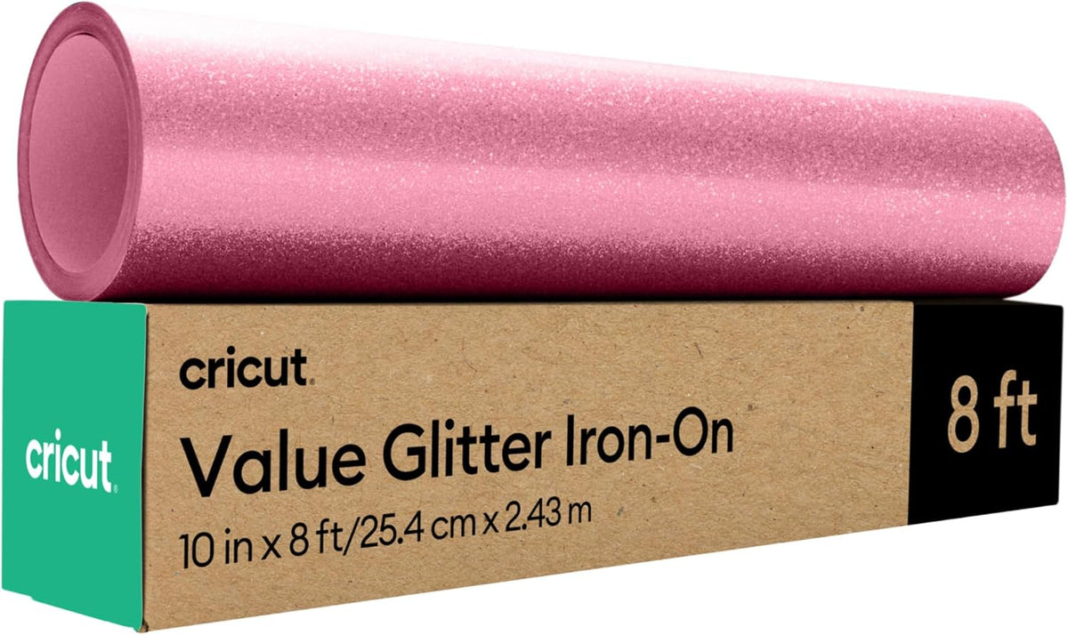 Cricut Vinilo Termoadhesivo HTV con Purpurina – Rollo Rosa 25.4 cm x 2.4 m para Plancha y Sublimación