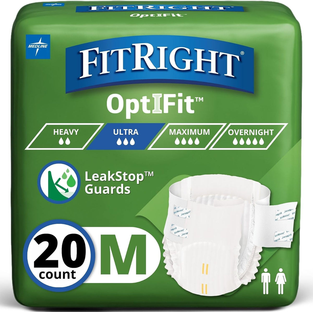 FitRight Ultra Panales para Adultos | Ropa Interior Desechable para Incontinencia | Maxima Proteccion Anti-Fugas | Talla Mediana 32-44 Pulgadas | 20 Unidades