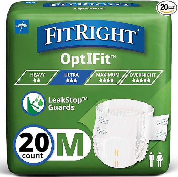 FitRight Ultra - Pañales para adultos, calzoncillos desechables para incontinencia, pañal a prueba de fugas, calzoncillos absorbentes para hombres y mujeres, máxima protección, medianos, se ajustan