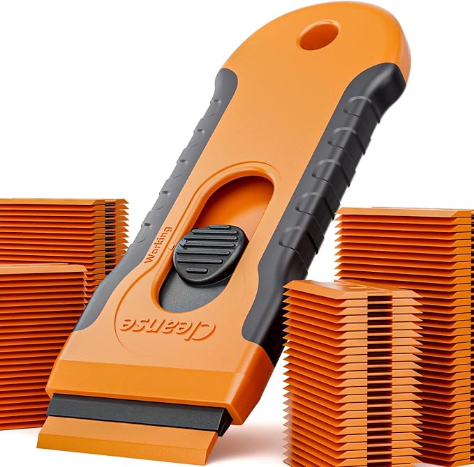 140 cuchillas de afeitar de plástico con hoja retráctil: herramienta de limpieza sin superficies dañinas para removedor de adhesivo, removedor de calcomanías, etiquetas, pintura, trabajo en automóviles, ventanas, camiones, buzones de correo