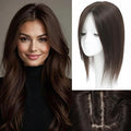 Topper de Cabello Humano Rootoo para Mujer 14" — Cubre Corona, Parte Central, Base Grande 360°, Café Oscuro