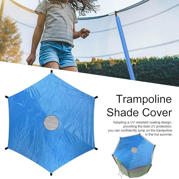 Cubierta para tienda de campaña para trampolín de 6/8/10/12/14/16 pies - Toldo para trampolines con protección solar resistente al desgarro - Accesorios para lona para trampolín(Blue,14ft-8 poles)